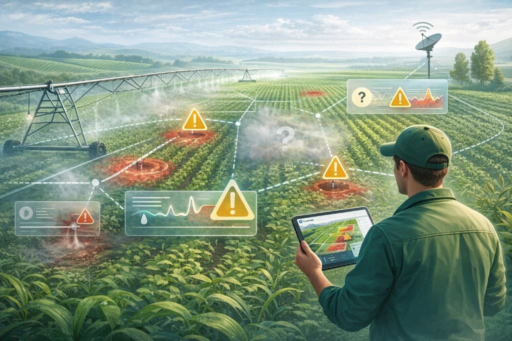 Irrigation stress and uncertainty in the field: alerts, hotspots, and limited visibility